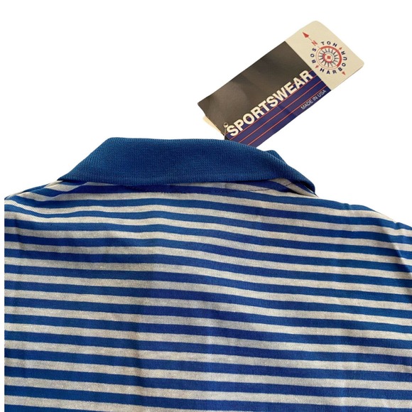 Vintage Boston Harbour Sportswear Polo Striped Blue & White Size XL NOS - Picture 7 of 9